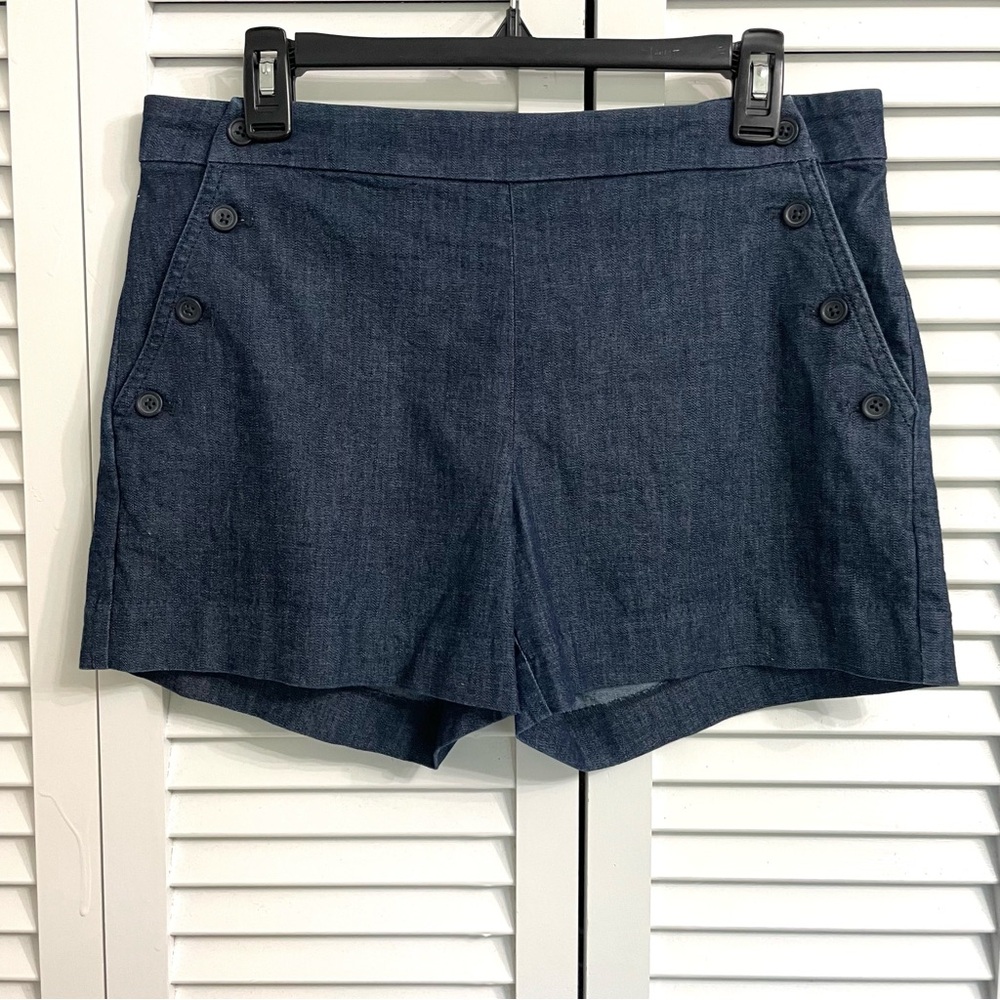 Banana Republic Womens Shorts Size 6 Blue Chambray Stretch Pockets Buttons